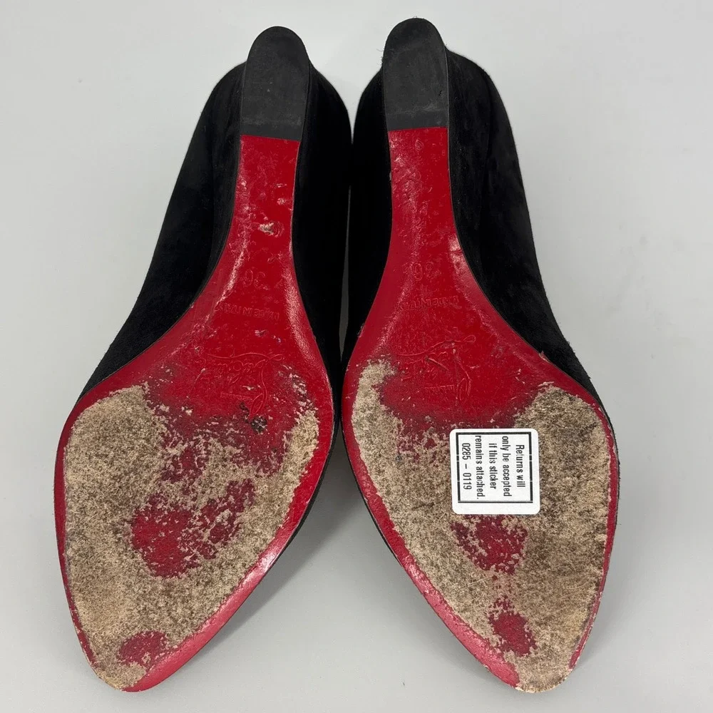 Christian Louboutin Tanja 85 Suede Wedge Pumps Black Women Size 36 Pointed Toe